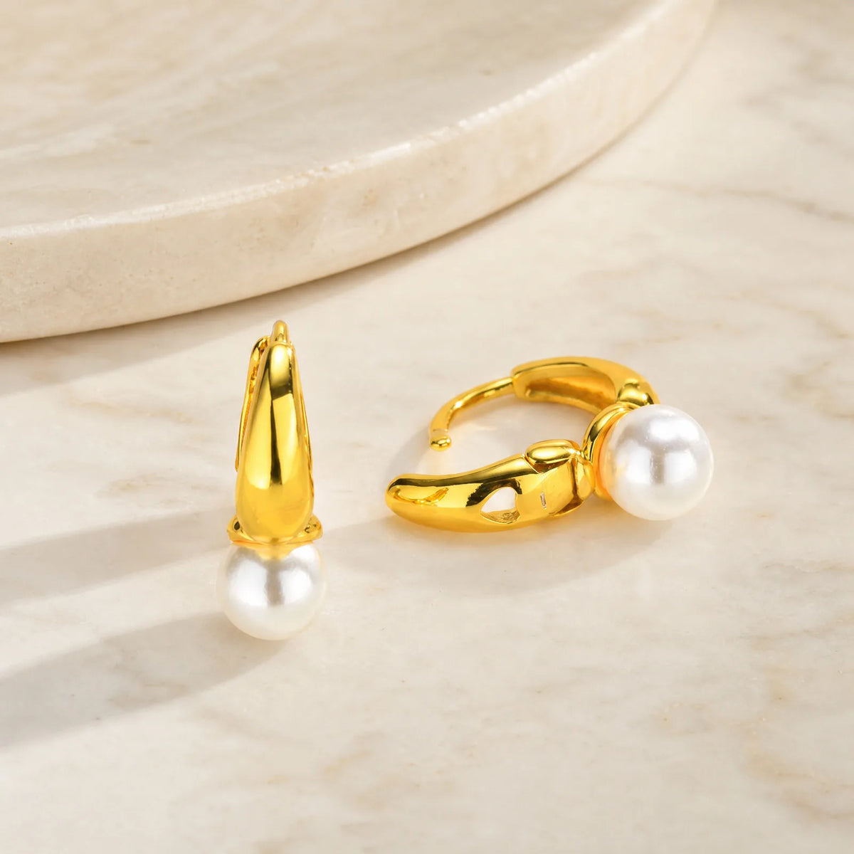 Imitation Pearl Huggie Hoop Earrings – Minimalist Gold Hoops Huggie Hoop Earrings SPOT