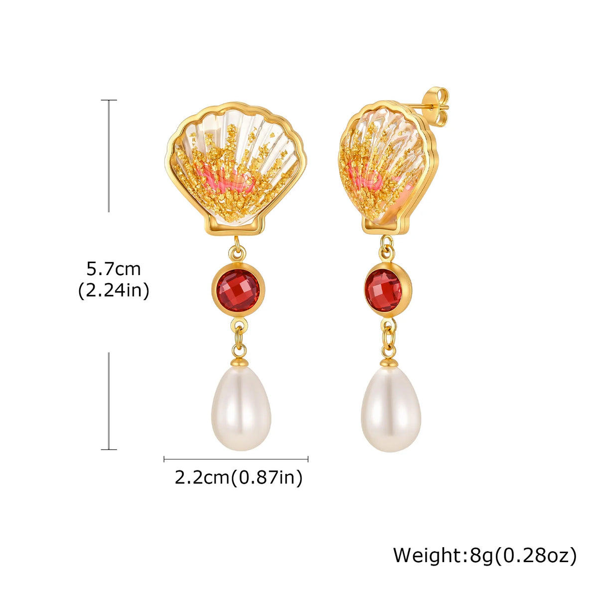 Asymmetric Ocean Hoop Earrings – Gold Shell Pearl Dangle Hoop Dangle Earrings SPOT ED-1115G02