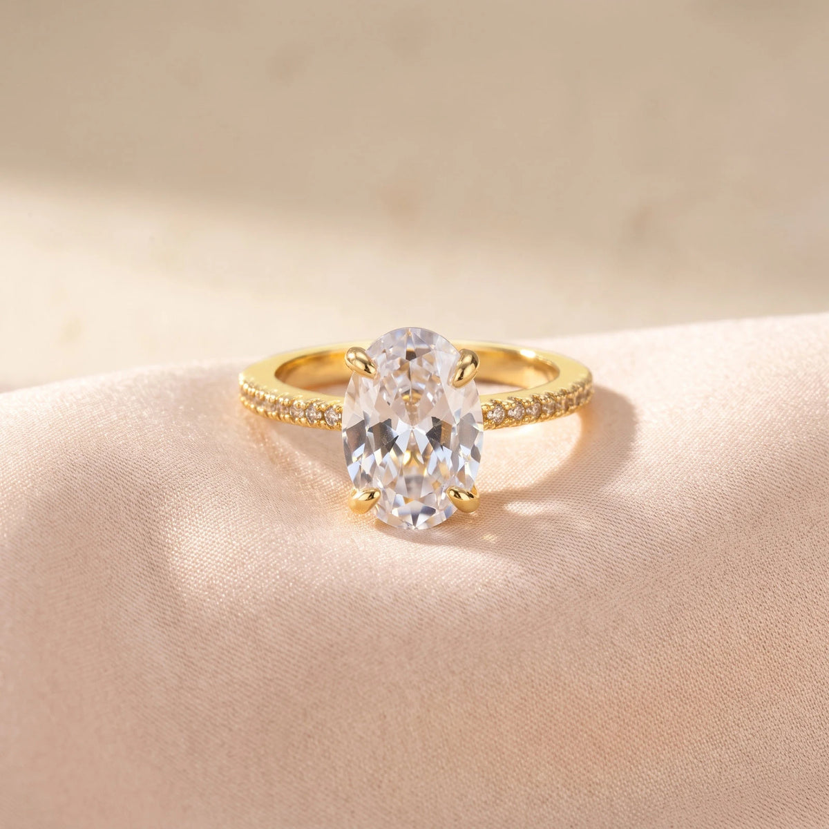 Meaeguet Oval CZ Solitaire Ring – 18K Gold Plated Women's Ring CZ Solitaire Ring SPOT