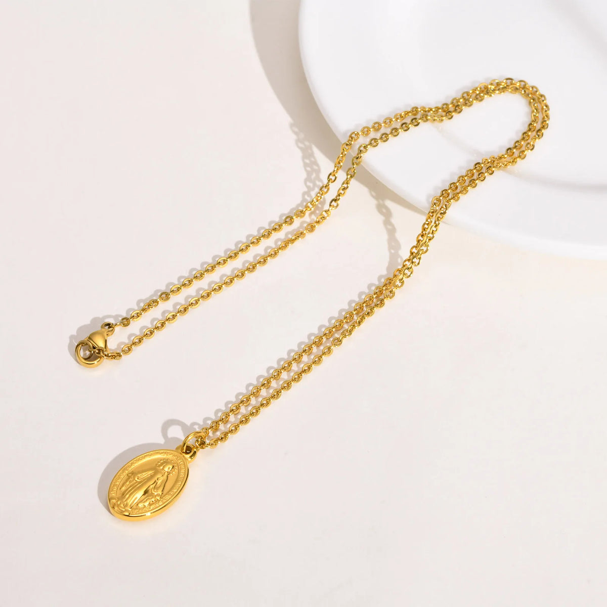 Virgin Mary Guadalupe Pendant Necklace – Gold Stainless Steel Pendant Necklace SPOT