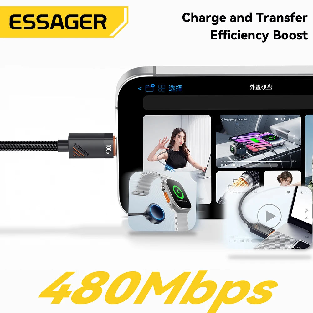Essager Spring USB-C Cable 100W PD Fast Charging – iPhone & MacBook USB-C Charging Cable SPOT