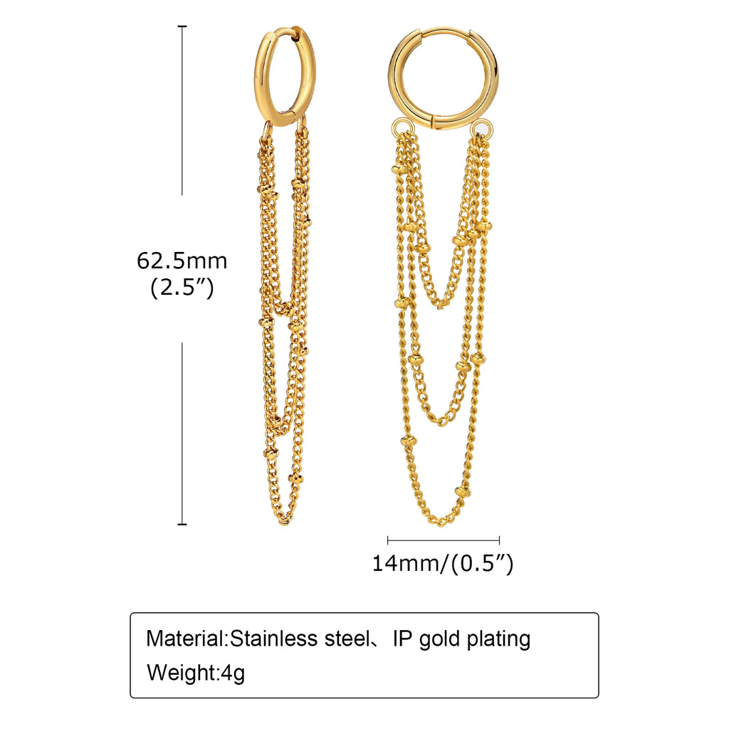 Multi Satellite Chain Drop Earrings – Gold Plated Stainless Steel Drop Earrings SPOT