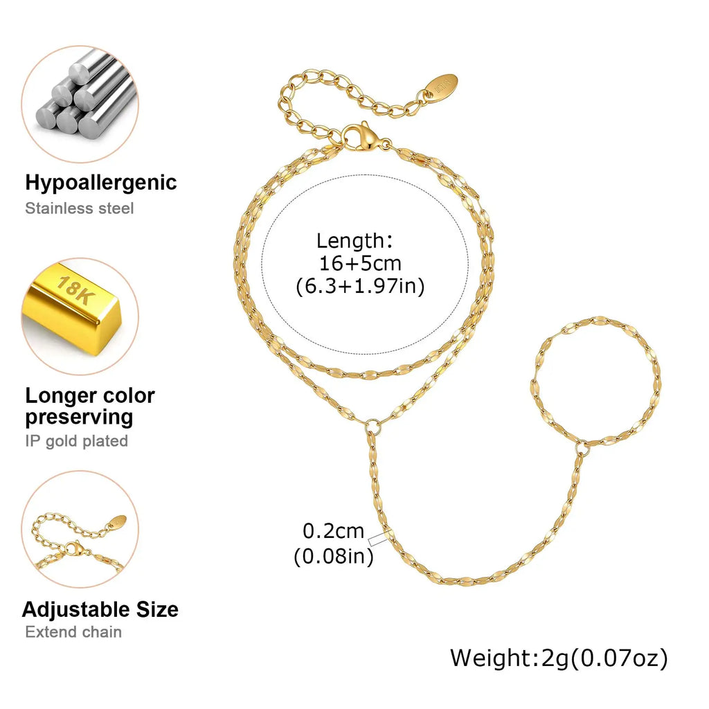 18K Gold Plated Hand Chain Bracelet & Finger Ring for Women Hand Chain Bracelet SPOT