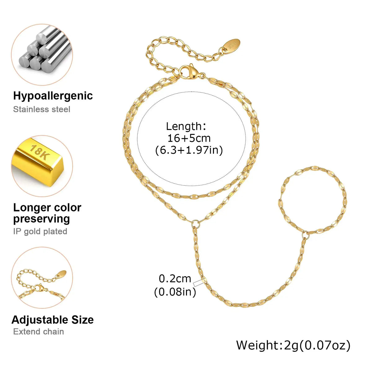 18K Gold Plated Hand Chain Bracelet & Finger Ring for Women Hand Chain Bracelet SPOT