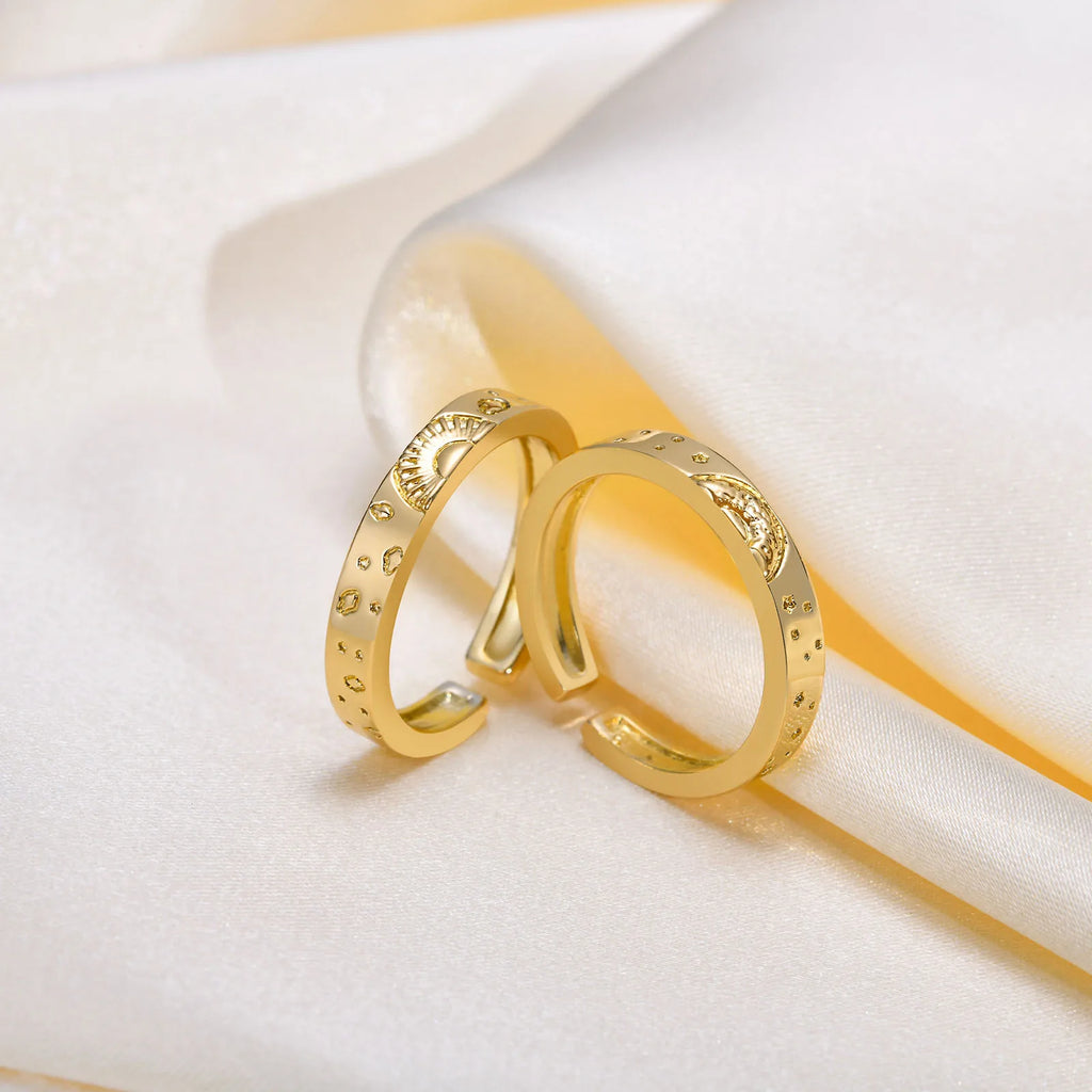 Sun & Moon Couple Matching Rings – Adjustable Gold Band Pair Couple Matching Rings SPOT