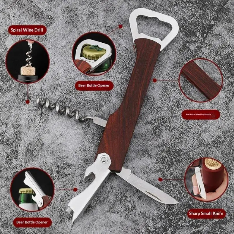 Wooden Stainless Steel Folding Wine Opener – Multitool Corkscrew Folding Wine Opener SPOT