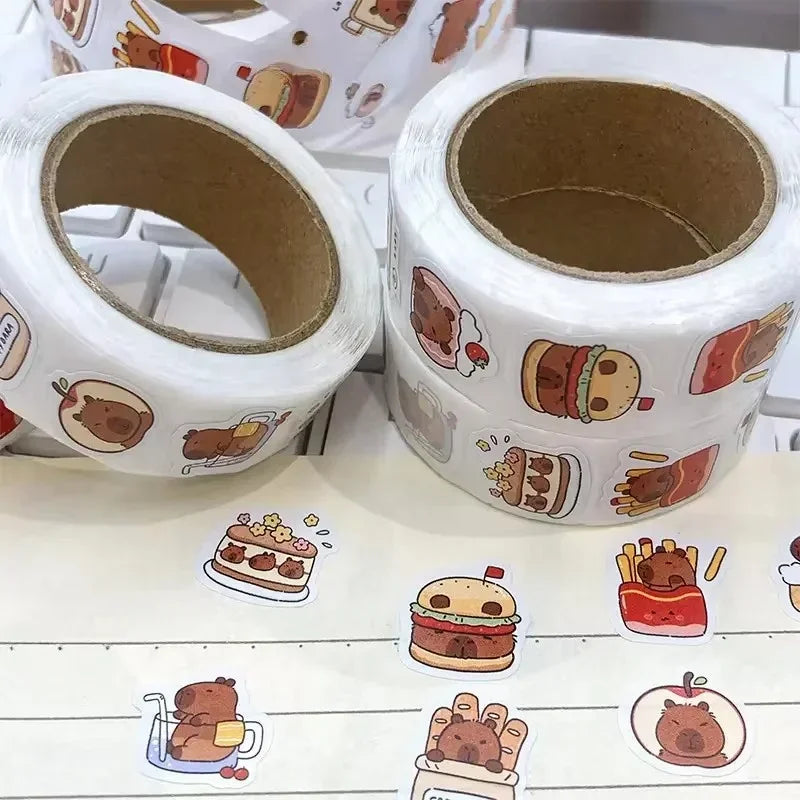 500-Pack Capybara Stickers Roll – Waterproof PVC Decals Sticker Roll SPOT