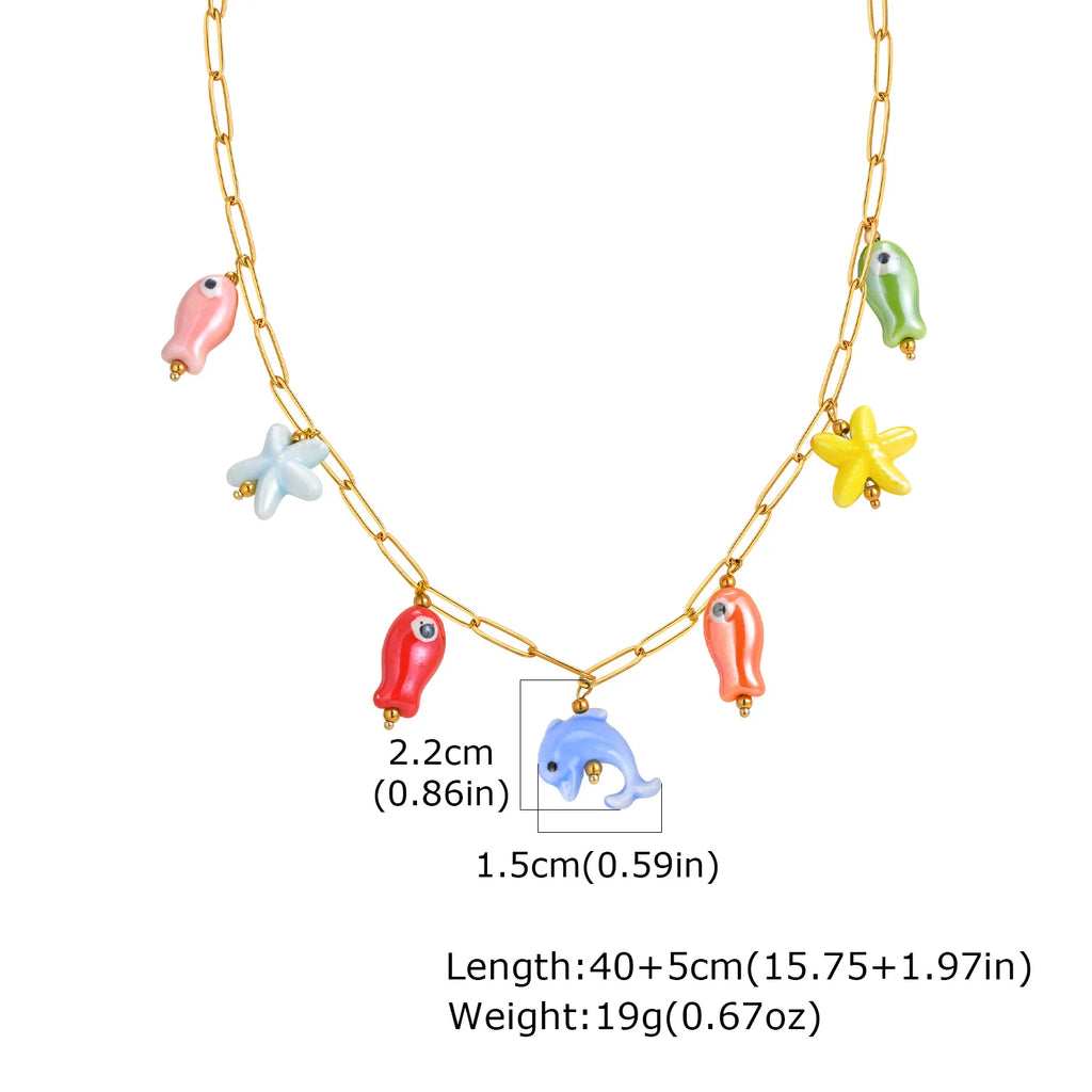 Sea Shell Necklace – Conch & Starfish Stainless Steel Pendant Pendant Necklace SPOT NC-2144G02