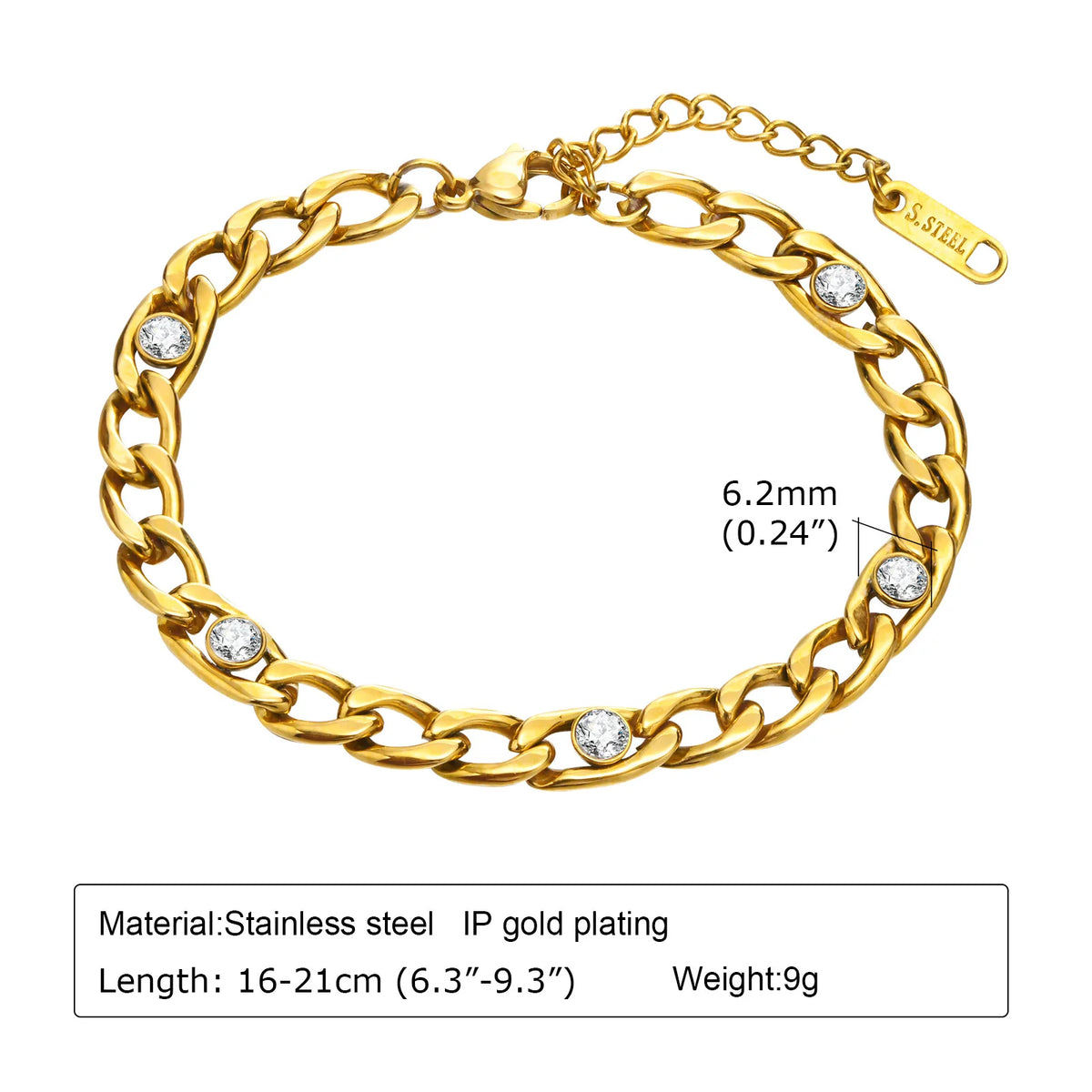 Women's CZ Tennis Bracelet – Gold Stainless Steel Adjustable CZ Tennis Bracelet SPOT BR-1404GW