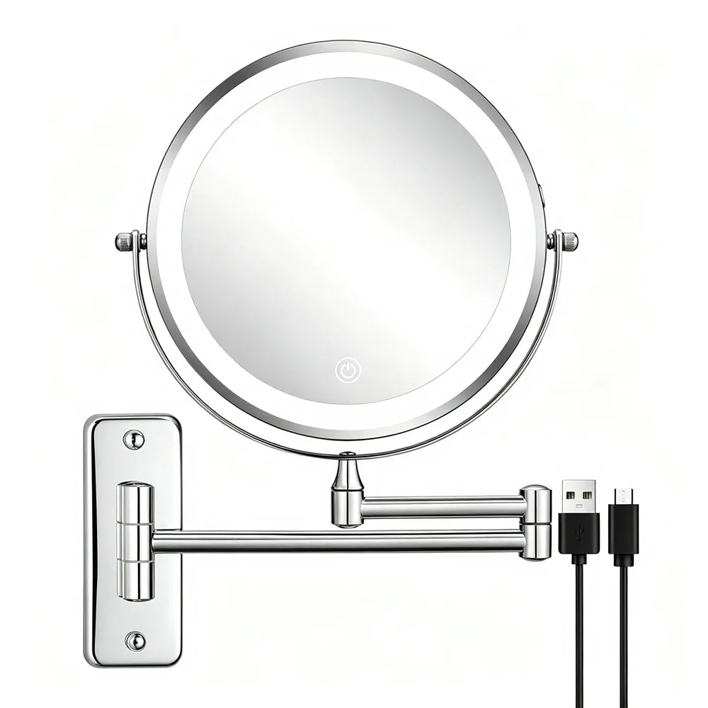 8-Inch Lighted Makeup Mirror | 10x Magnification, USB Rechargeable Lighted Makeup Mirror SPOT Silver