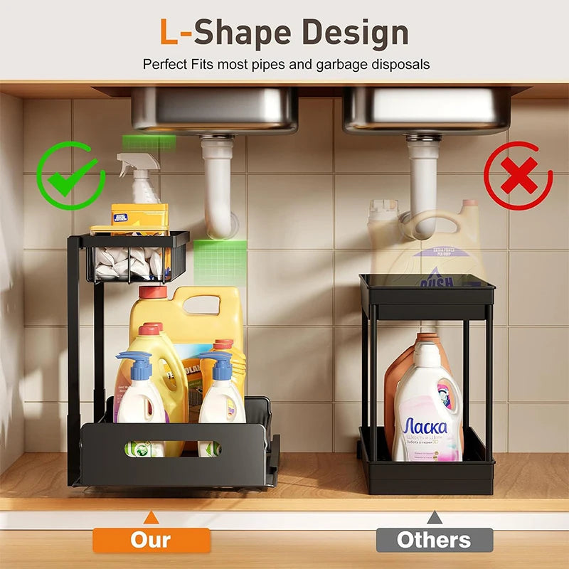 2-Tier Sliding Under Sink Organizer Rack – Kitchen & Bathroom Under Sink Organizer SPOT