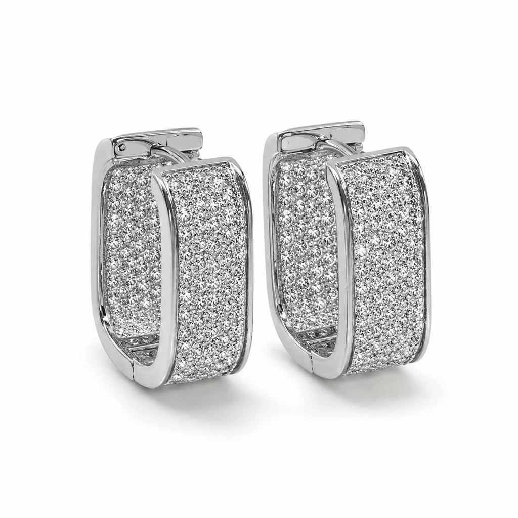 Multi-Row Pavé CZ Rectangular Hoop Earrings | 18K Gold Plated Hoop Earrings SPOT EBD-567S