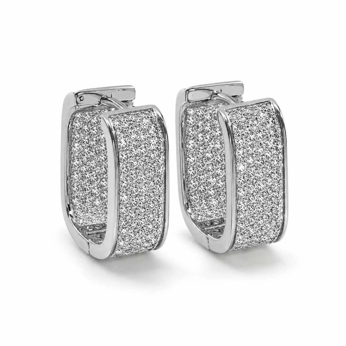 Multi-Row Pavé CZ Rectangular Hoop Earrings | 18K Gold Plated Hoop Earrings SPOT EBD-567S