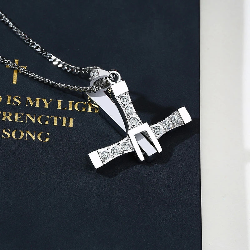 Meaeguet Men's Stainless Steel CZ Cross Pendant Necklace Cross Pendant Necklace SPOT
