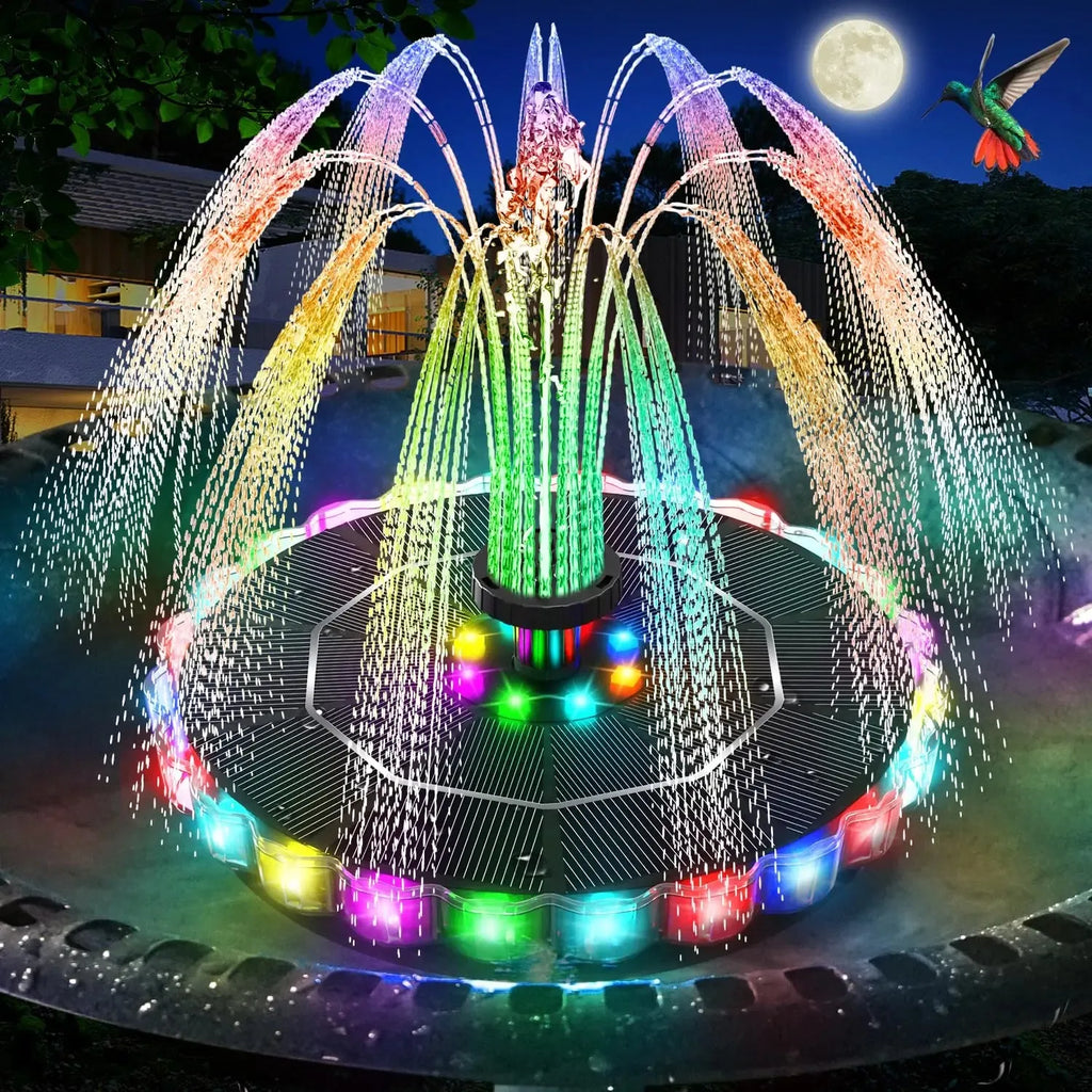 Solar Bird Bath Fountain 3.5W – LED Lights & 7 Nozzles Solar Garden Fountain SPOT black