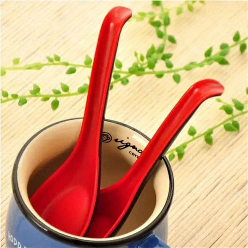 5-Pack Asian Soup Spoons with Hook – Chinese Style Red & Black Asian Soup Spoons SPOT
