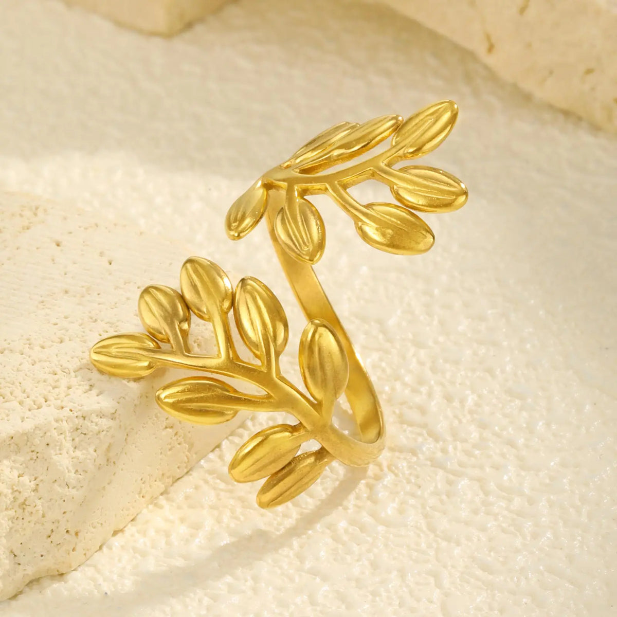 Adjustable Leaf Ring Women – CZ Crystal Gold Stackable Ring Fashion Ring SPOT