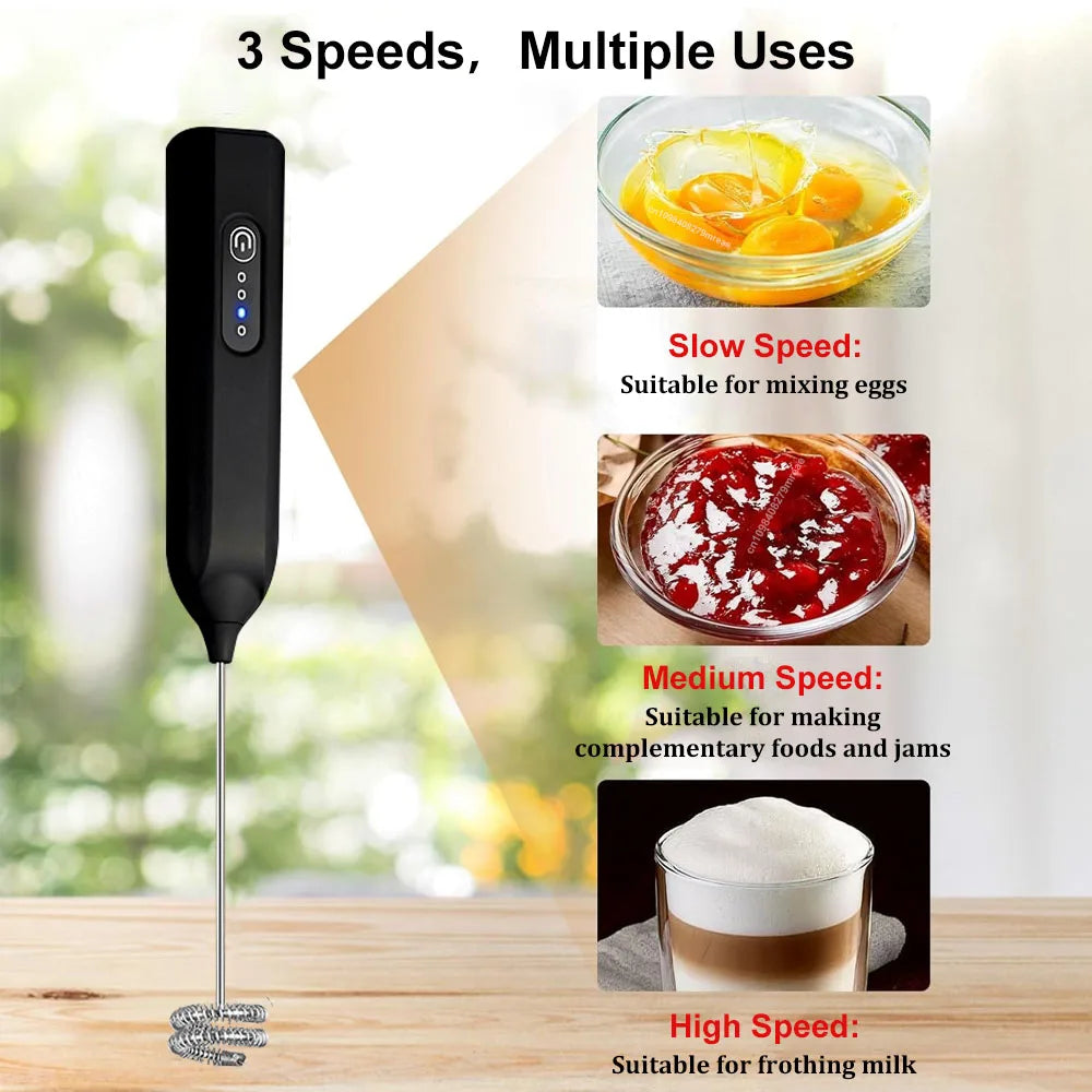 Rechargeable Handheld Milk Frother – 3-Speed Electric Whisk Milk Frother SPOT