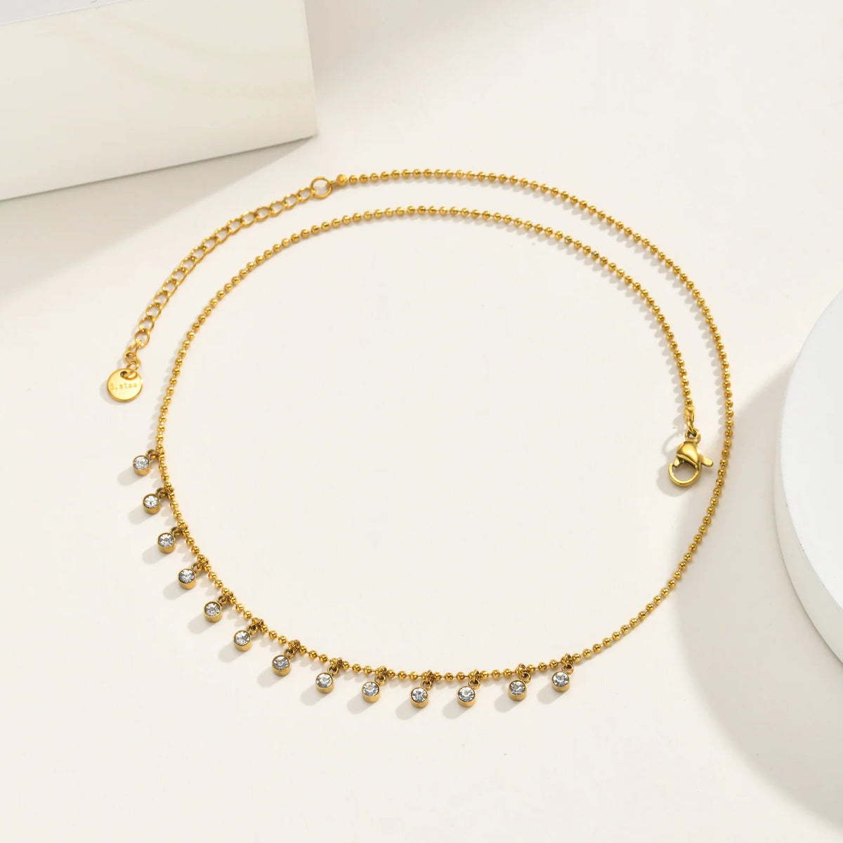 CZ Bezel Drop Station Necklace – Gold Stainless Steel Choker CZ Station Necklace SPOT