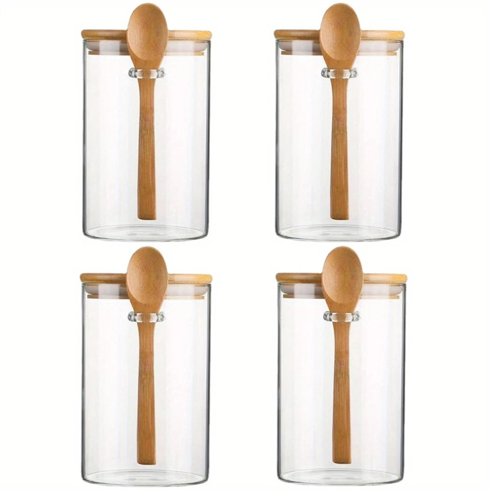 Airtight Glass Jars with Bamboo Lids & Spoons – 18oz Set Glass Storage Jars SPOT 4pcs