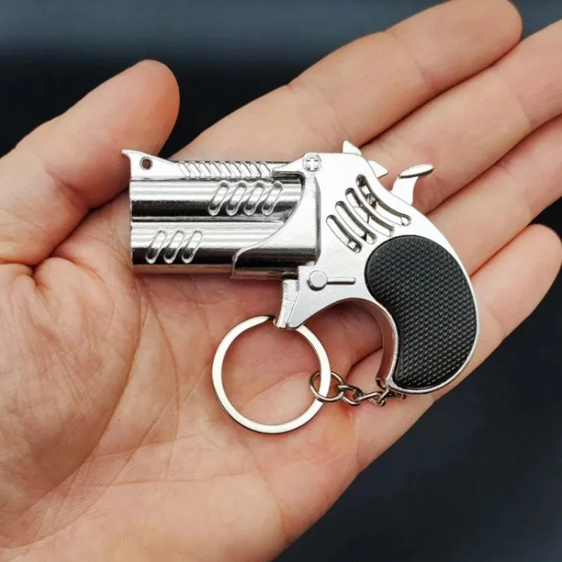 Mini Metal Rubber Band Launcher Pistol Keychain Toy Gift Novelty Keychain Toy SPOT Silvery