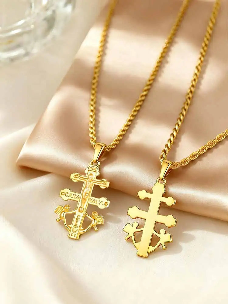 Caravaca Double Cross Necklace – Catholic Pendant for Women Religious Pendant Necklace SPOT