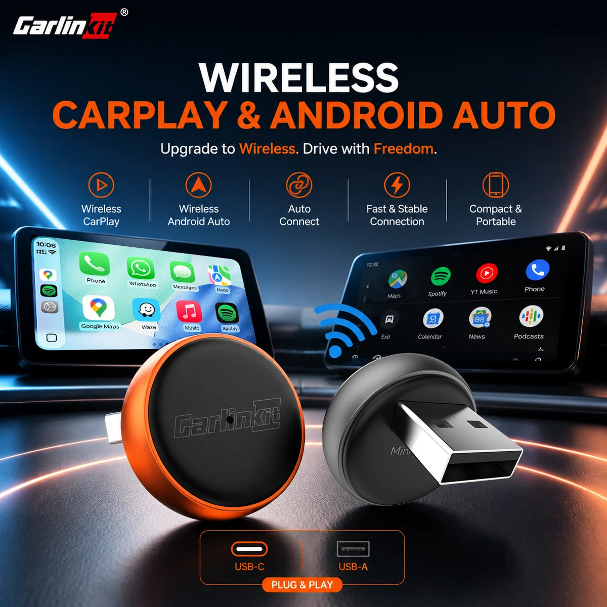 CarlinKit Mini Ultra Wireless CarPlay & Android Auto Adapter Wireless CarPlay Adapter SPOT