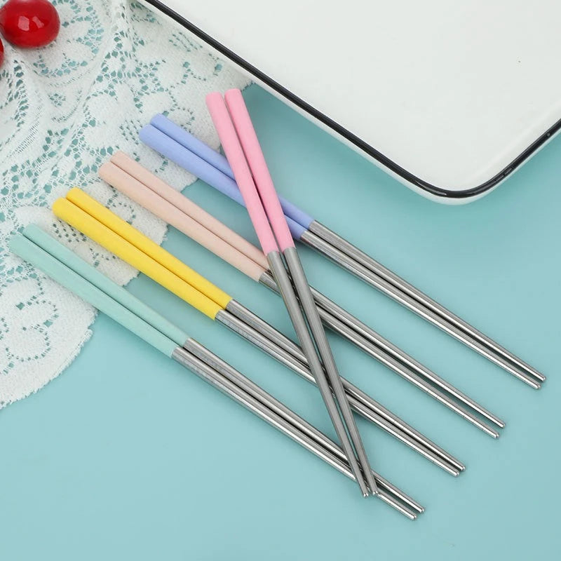 4-Pair Korean Stainless Steel Chopsticks – Anti-Slip Set Chopstick Set SPOT