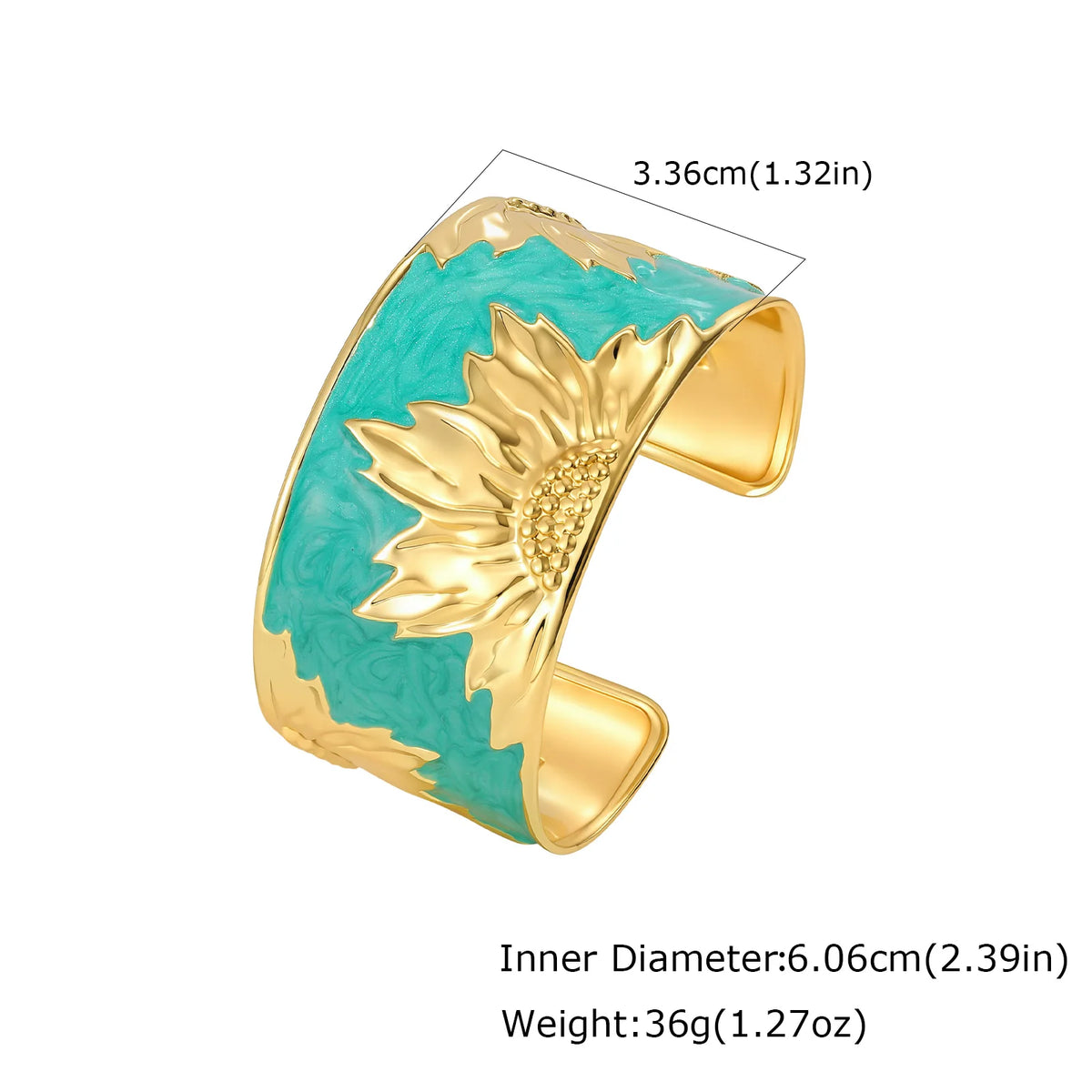 Enamel Sunflower Cuff Bangle – 18K Gold Plated Women's Bracelet Cuff Bangle Bracelet SPOT B-782GL