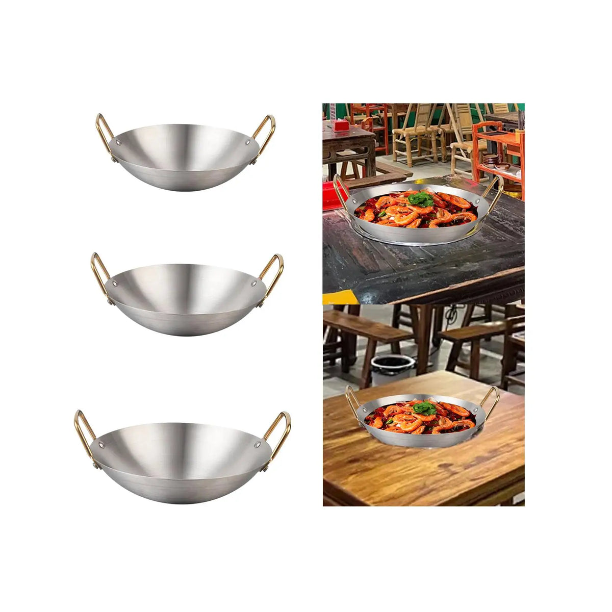 Stainless Steel Wok Pan – Double Handle Frying & Steaming Pot Stainless Steel Wok SPOT
