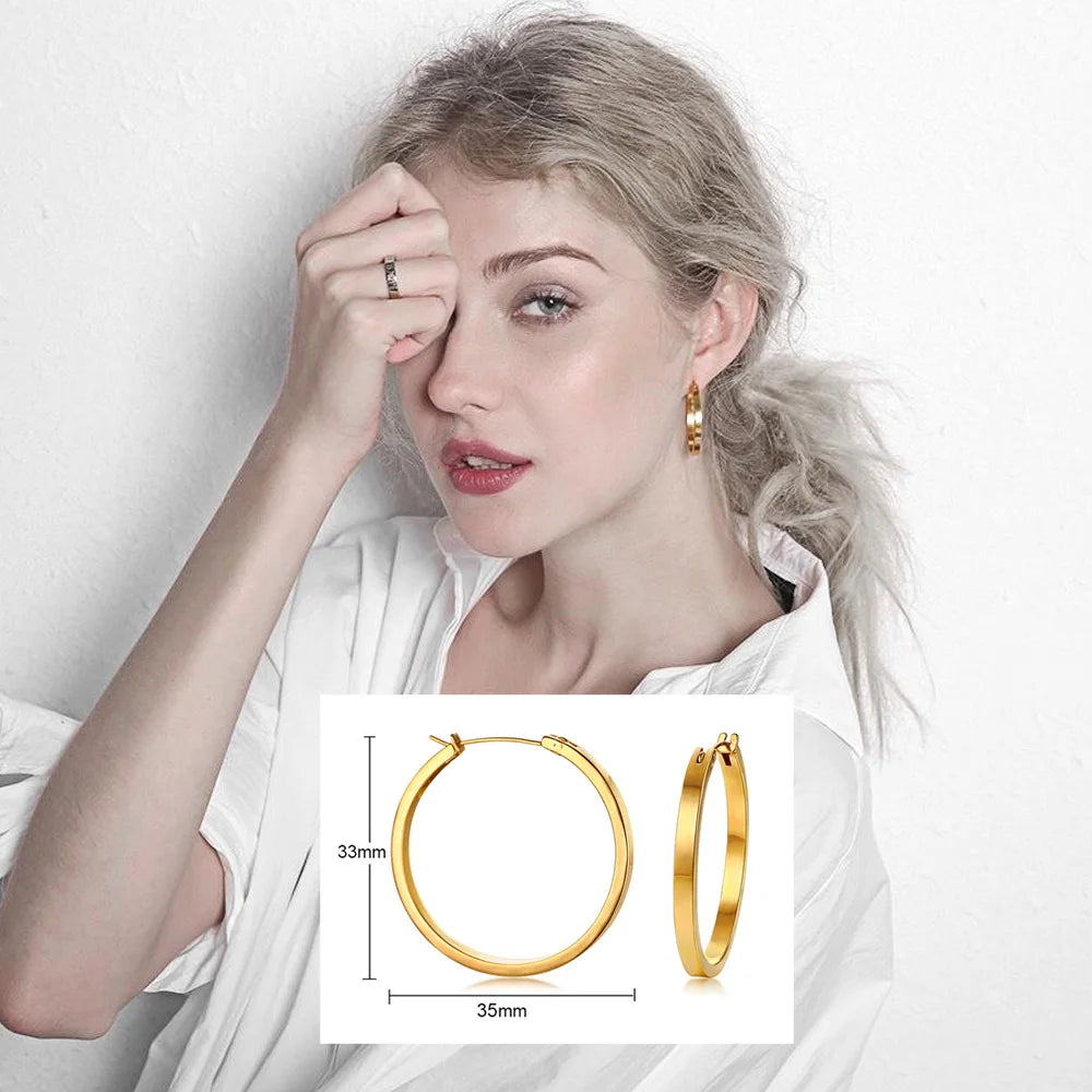 U-Shape Hoop Earrings – Minimalist Stainless Steel Ball Hoops Hoop Earrings SPOT EH-218G-35MM
