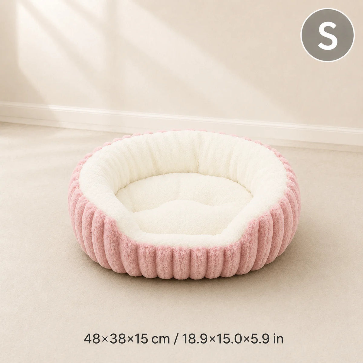 Soft Plush Calming Cat Bed – Bolster Rim, Washable, Anti-Slip Calming Pet Bed SPOT Pink S