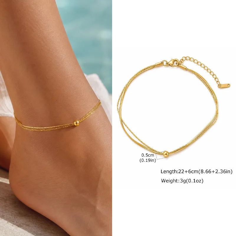 Waterproof Layered Gold Anklet – Adjustable Zirconia Foot Chain Anklet Bracelet SPOT JC-297G