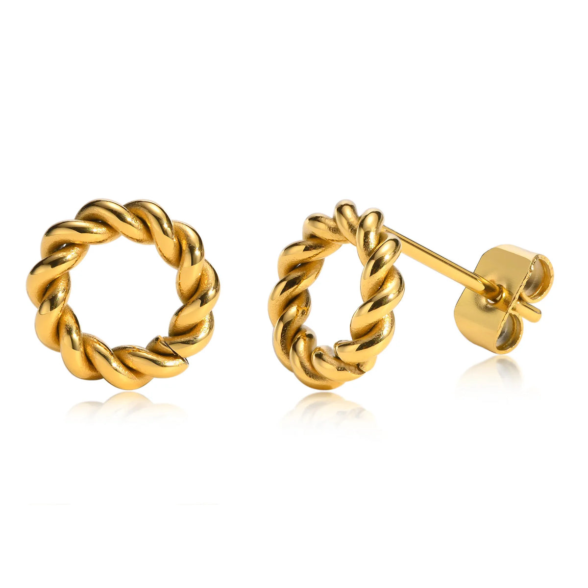 Meaeguet Circle Twist Hoop Stud Earrings – Gold Stainless Steel Stud Earrings SPOT