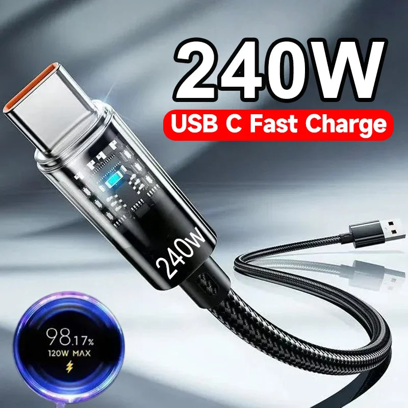 240W USB-C Nylon Fast Charging Cable with LED Display USB Charging Cable SPOT