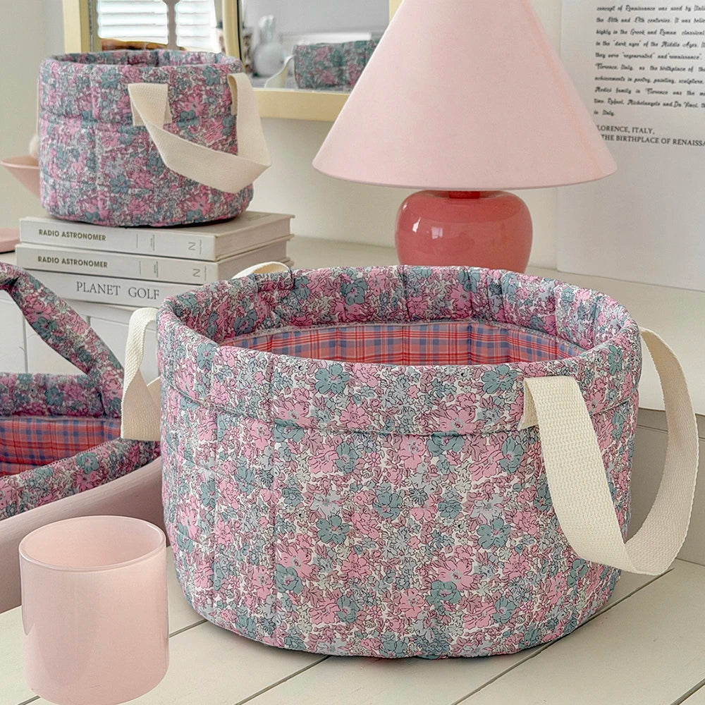 Vintage Floral Quilted Storage Basket with Handle – 3 Sizes Fabric Storage Basket SPOT