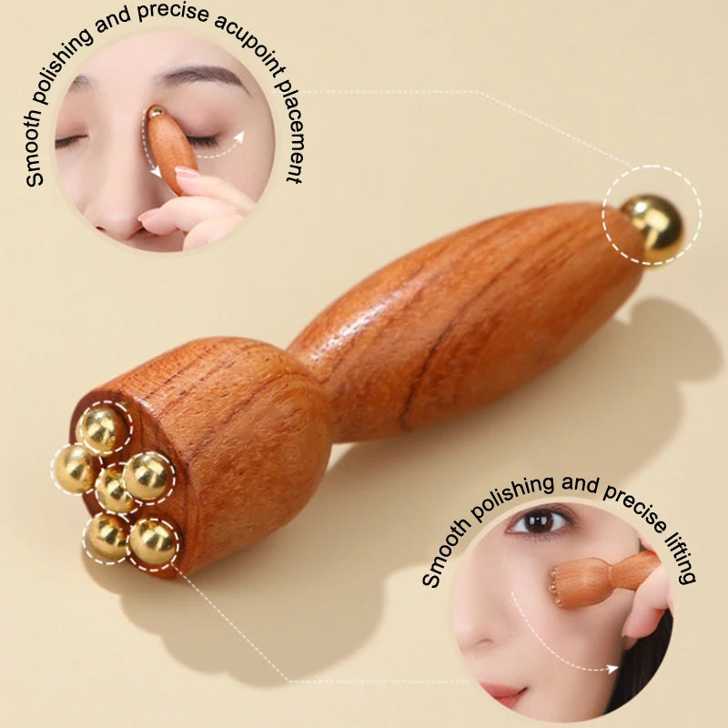 Mini Lotus Brass Bead Wood Gua Sha Facial Acupoint Massager Facial Massager Tool SPOT