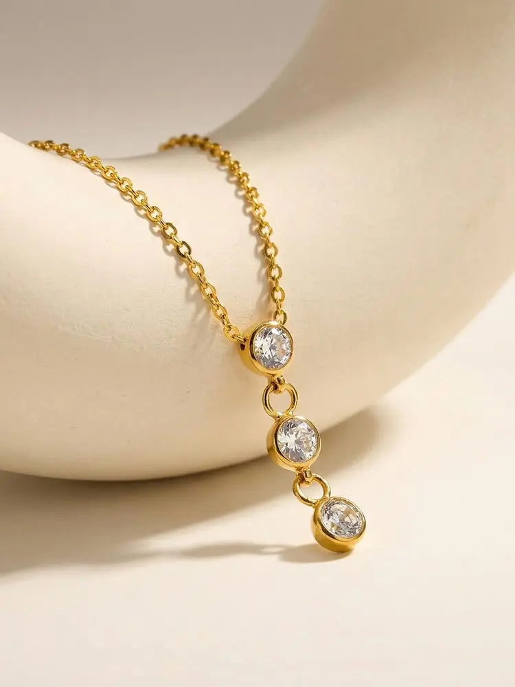 Gold Drop Y-Necklace with 3 Zircon Pendants | Women's Jewelry Pendant Necklace SPOT