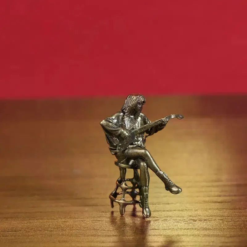 Vintage Female Guitarist Brass Mini Figurine | Retro Décor Decorative Figurine SPOT