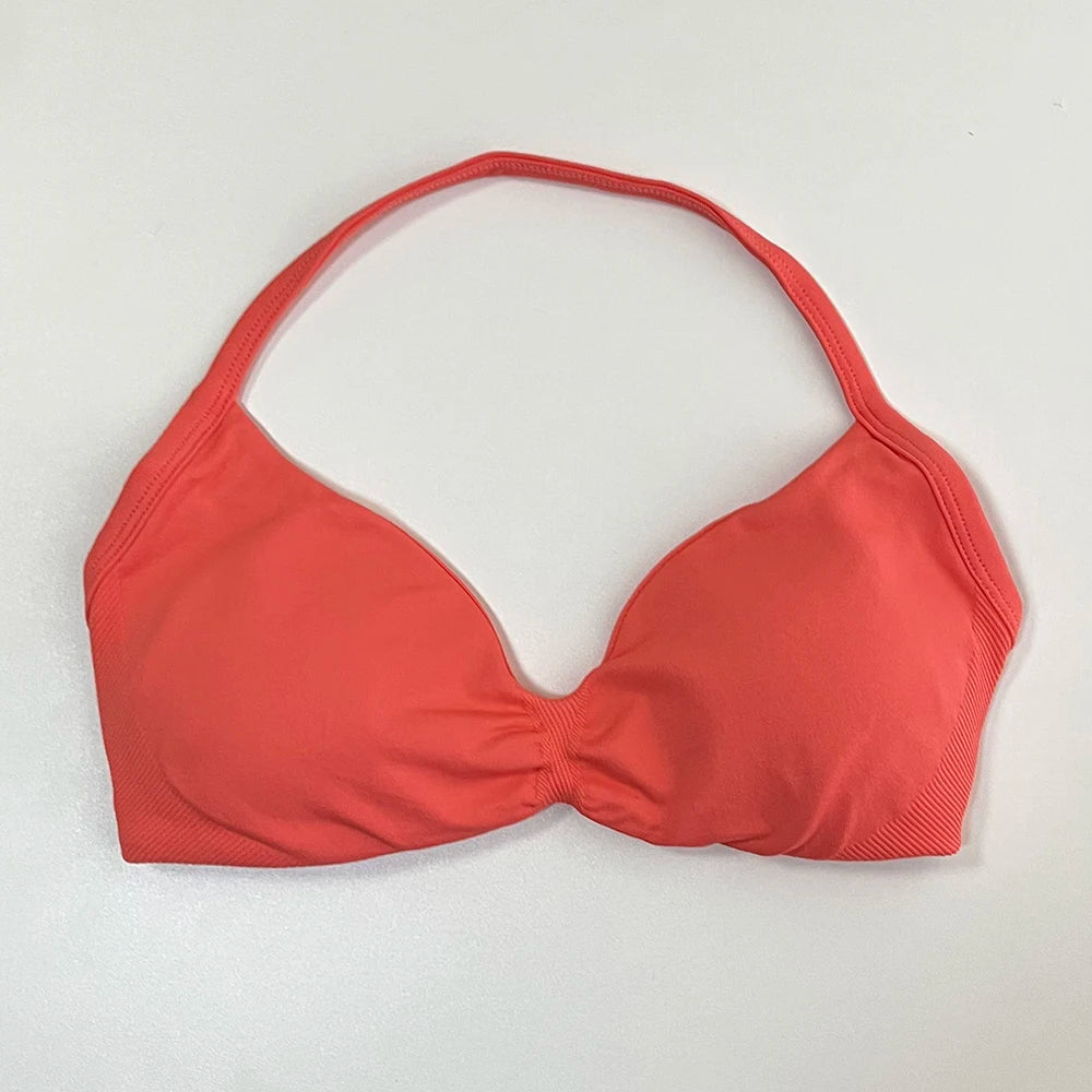 Women's Strappy Halter Sports Bra – Backless Gym Crop Top Women's Sports Bra SPOT Coral S