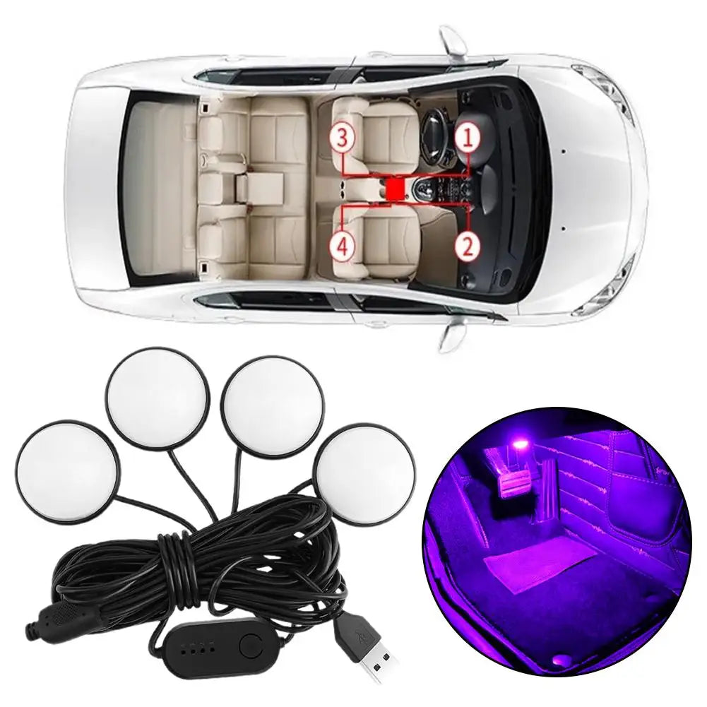 4-in-1 Car LED Ambient Foot Lights – Interior Atmosphere Kit Car Ambient Light SPOT