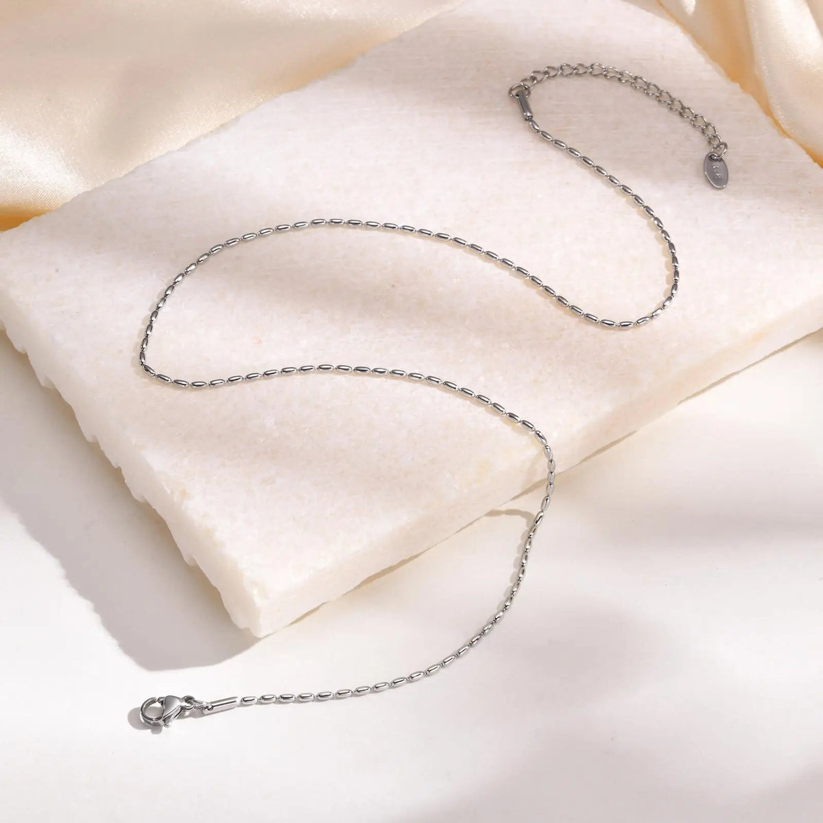 Women's Olive Bead Necklace – Two-Tone Stainless Steel Chain Beaded Chain Necklace SPOT