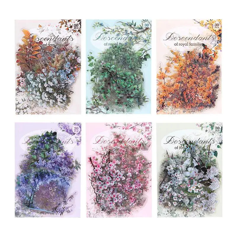 30-Pack Vintage Waterproof PET Flower Stickers for DIY Crafts Decorative Craft Stickers SPOT