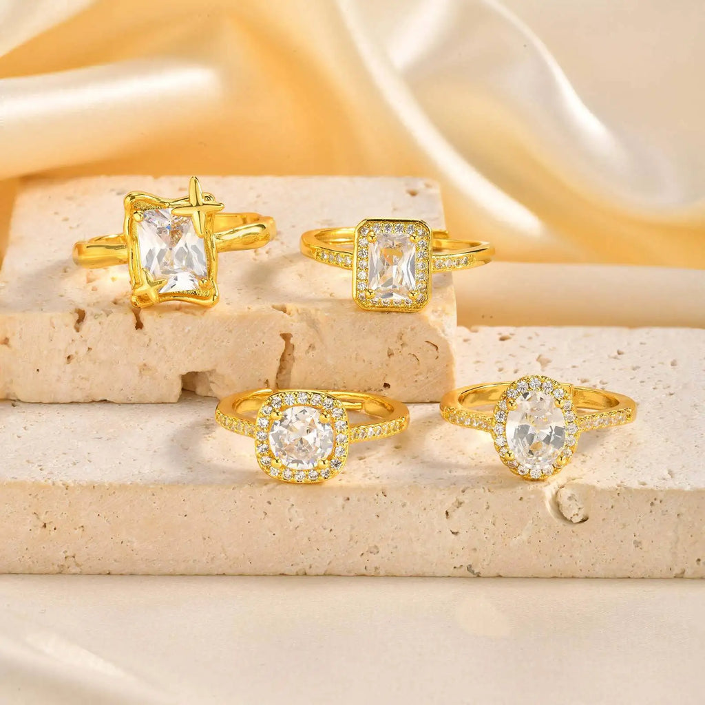 Meaeguet Adjustable Crystal Ring – 18K Gold-Plated Women Fashion Ring SPOT