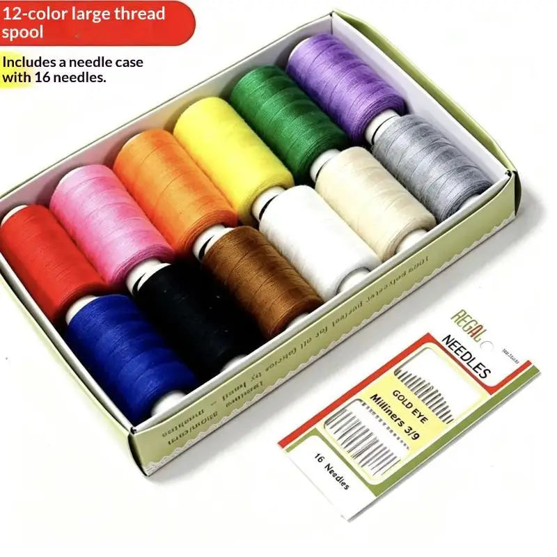 Sewing Thread Kit – 12 Colors, 350m Spools & 16 Needles Sewing Thread Kit SPOT
