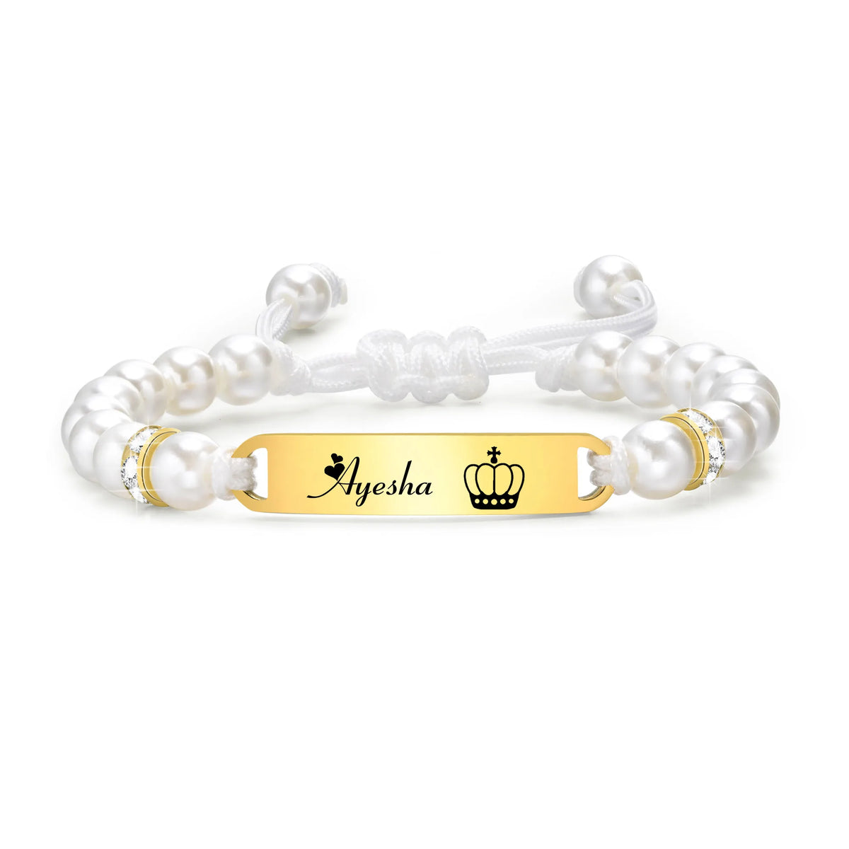 Personalized Kids ID Name Bracelet – Pearl Chain, Adjustable Kids ID Bracelet SPOT