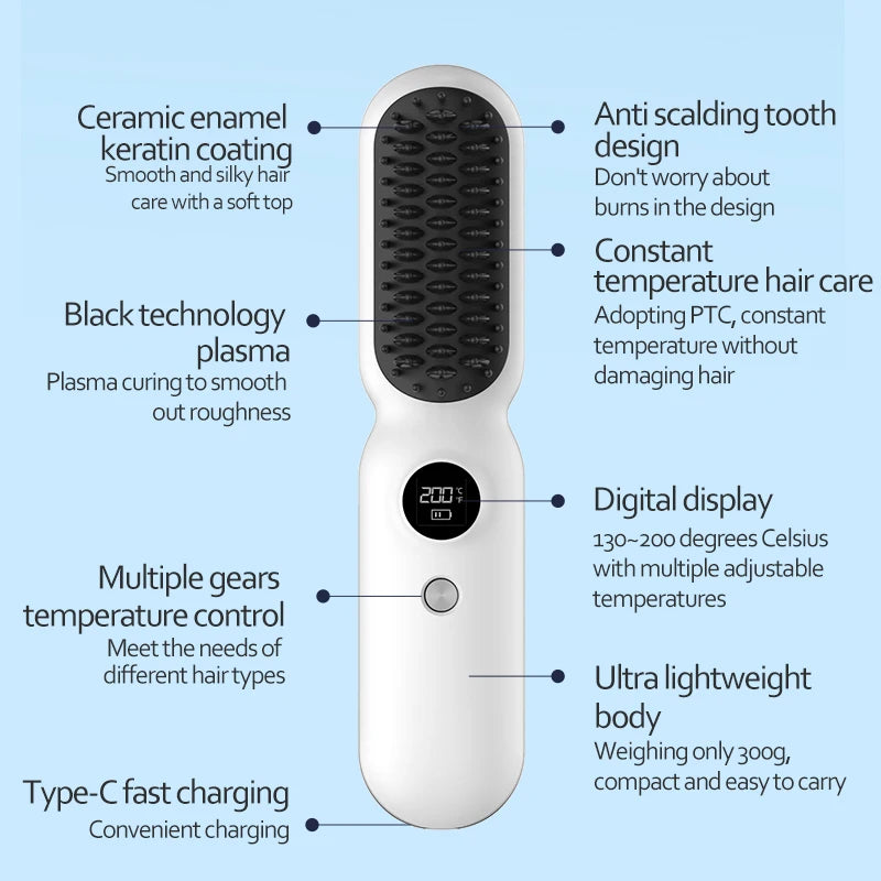 Wireless USB Rechargeable Hair Straightener Brush – Men & Women Hair Straightener Brush SPOT