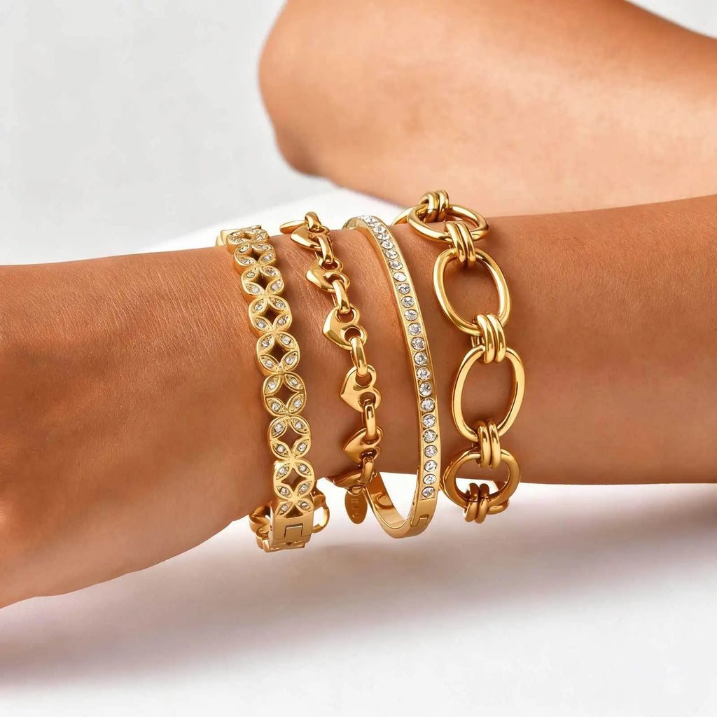 Waterproof Stainless Steel CZ Cuff Bracelet – Non-Tarnish Gold Cuff Bracelet SPOT