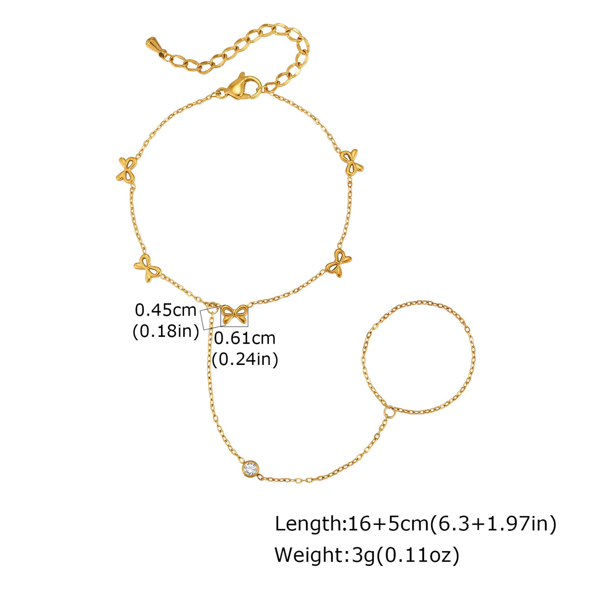 Women's Gold CZ Hand Chain Bracelet – Double Layer Slave Ring Hand Chain Bracelet SPOT BR-2854G01
