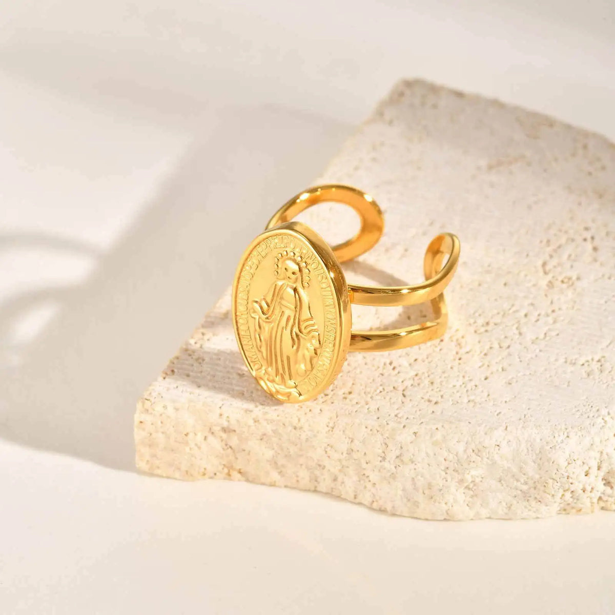 Virgin Mary Gold Open Ring – Lady of Guadalupe Stainless Steel Fashion Ring SPOT